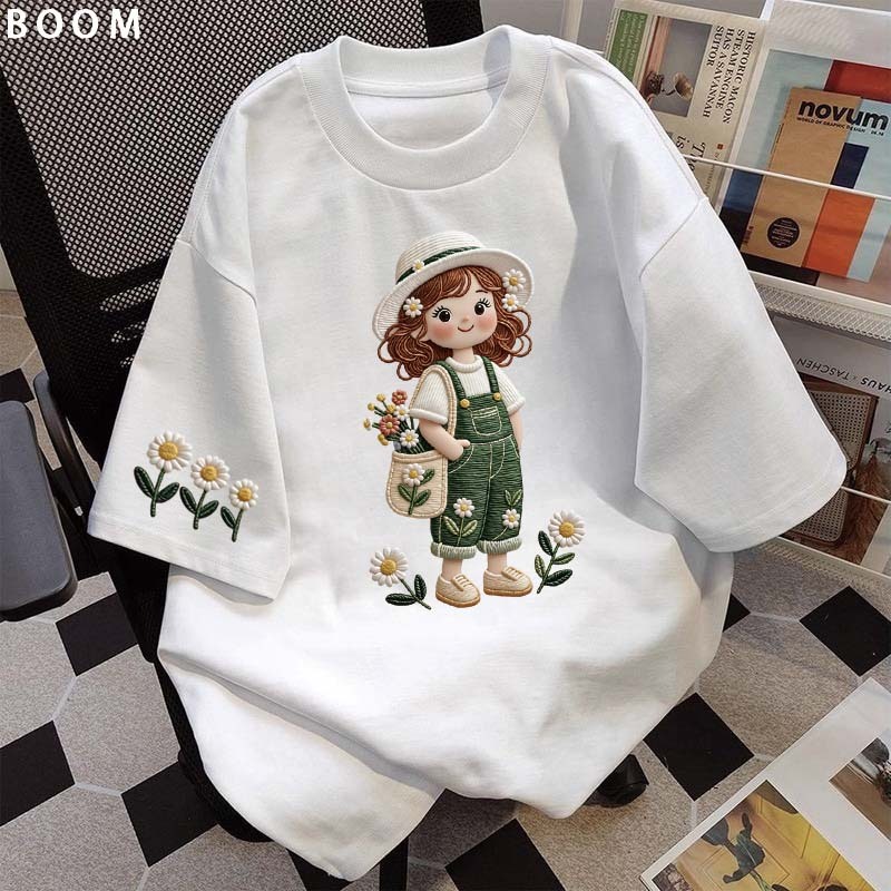 BOOM Áo thun nữ kiểu hàn quốc form rộng tay lỡ cổ tròn cotton mát - hè hot trend in cách dễ thương áo phông form vừa #01