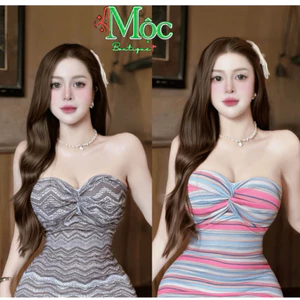 AXT_ Đầm váy ngắn, đầm body cúp xoắn ngực form mini Thun Lưới Tổ Ong hoạ tiết zz có mút & dây vai