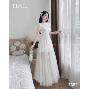 Đầm ren phối lưới dáng dài 2 màu đen trắng- chất đẹp, tôn dáng, mặc đi chơi, dự tiệc đều hợp