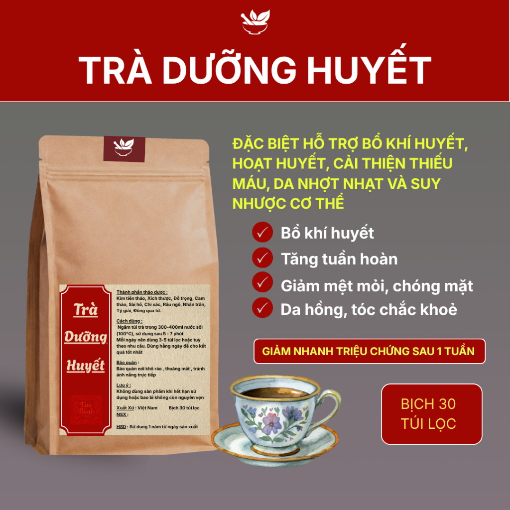 Trà Bổ Khí Huyết - 10 Vị Thảo Mộc Nuôi Dưỡng Cơ Thể, Tăng Tuần Hoàn, Giảm Mệt Mỏi, Giúp Da Tươi Sáng, Tóc Chắc Khỏe