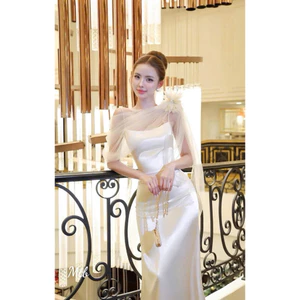 Set Đầm Lụa Đuôi Cá Choàng Lưới Y40 Sang Trọng Siêu Tôn Dáng Dành Đi Tiệc Đi Cưới