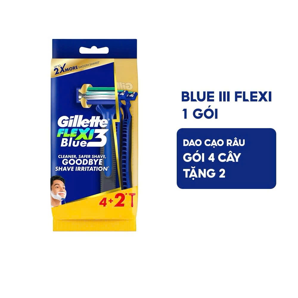[Mua 4 Tặng 2] Dao Cạo Râu Gillette Blue III Flexi - Gói 4 Cái Tặng 2