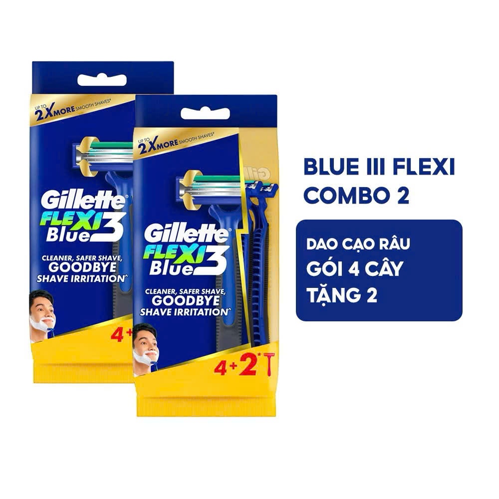 [Mua 4 Tặng 2] Dao Cạo Râu Gillette Blue III Flexi - Gói 4 Cái Tặng 2