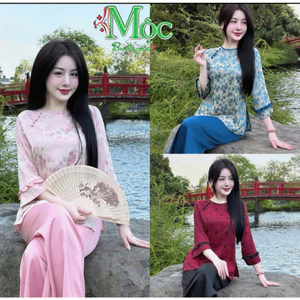 QC_Set đồ lam, set đi chùa, pháp phục tết áo Lụa Bèo tay kèm nút bọc phối quần ống rộng Tuyết Nhung