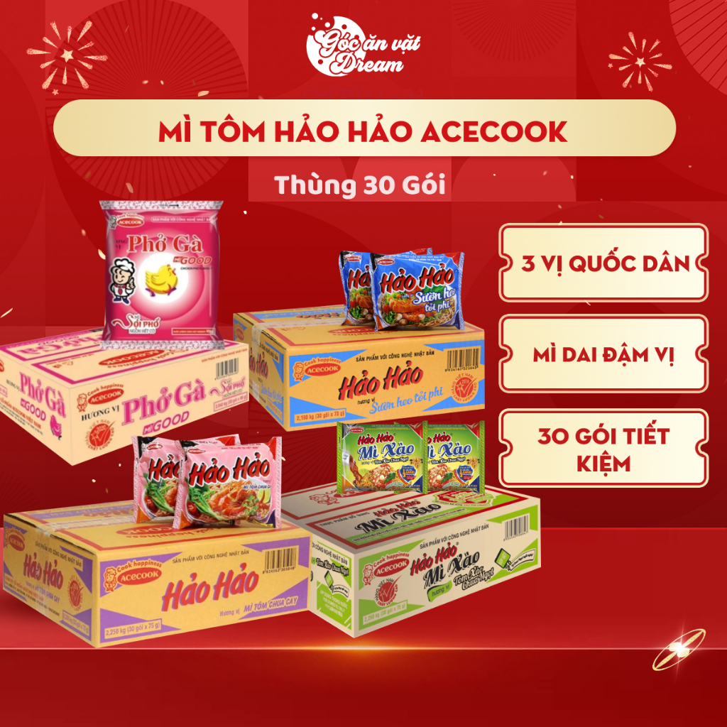Mì Tôm Mì Ăn Liền (Miliket 4 Tôm/Hảo Hảo/Morden) | Mì Gói Truyền Thống | Thùng 30 gói/24ly