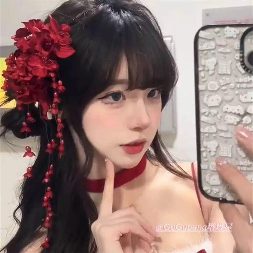 Phụ Kiện Tóc Cưới Kimono QUEMEO Cài Tóc Hoa Trắng Phối Ngọc Trai Tua Rua