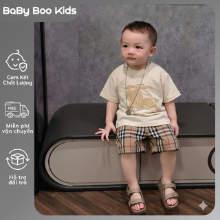 Bộ Đồ Bé Trai Cao Cấp Cotton Mềm, Áo Thun In Hình + Quần Caro 7-17kg,Bộ Quần Áo Bé Trai Mùa Hè A03