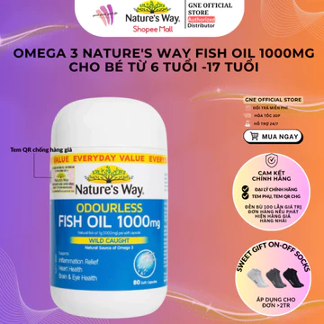 OMEGA 3 CHO BÉ TỪ 6 TUỔI -17 TUỔI OMEGA 3 NATURE'S WAY FISH OIL 1000MG NHẬP KHẨU AUSTRALIA
