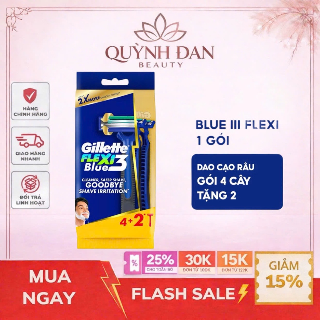 [Mua 4 Tặng 2] Dao Cạo Râu Gillette Blue III Flexi - Gói 4 Cái Tặng 2