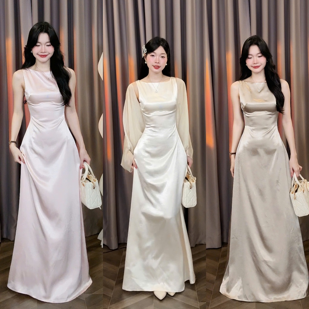 [Đ.37-L] (Váy Lẻ - Ko Kèm Choàng) Đầm Chấm Lụa Kín Lưng Dáng Dài Sang Trọng Women Top Dress | Tũm Clothing | BigBuy360 - bigbuy360.vn