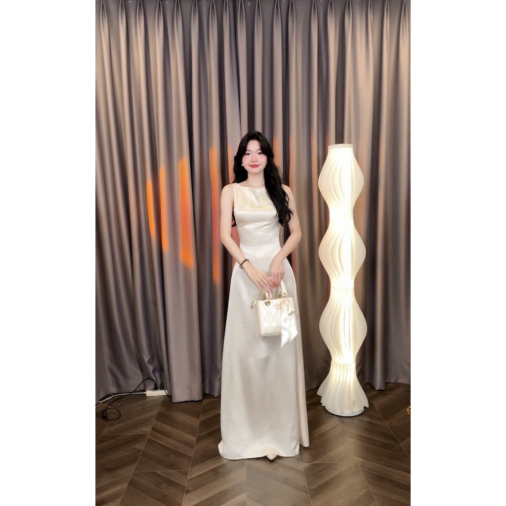 [Đ.37-L] (Váy Lẻ - Ko Kèm Choàng) Đầm Chấm Lụa Kín Lưng Dáng Dài Sang Trọng Women Top Dress | Tũm Clothing | BigBuy360 - bigbuy360.vn