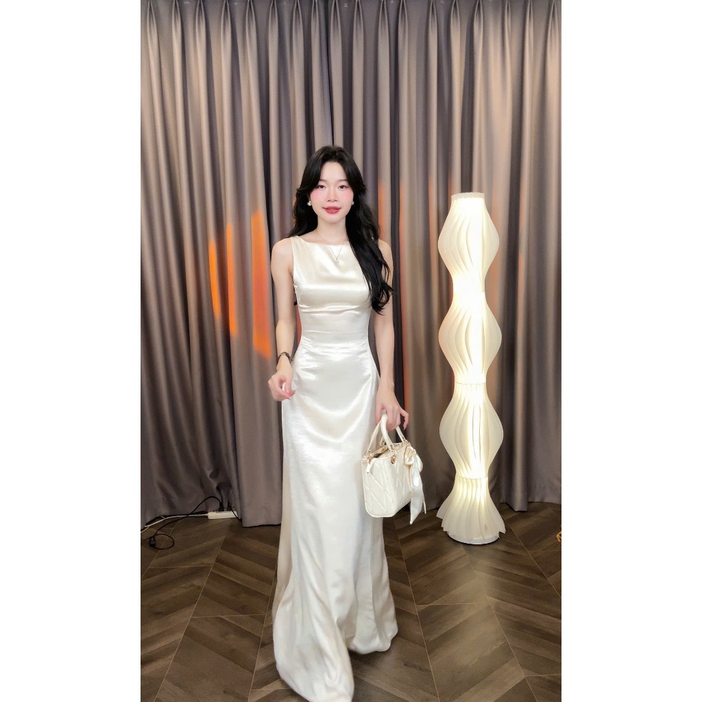 [Đ.37-L] (Váy Lẻ - Ko Kèm Choàng) Đầm Chấm Lụa Kín Lưng Dáng Dài Sang Trọng Women Top Dress | Tũm Clothing | BigBuy360 - bigbuy360.vn