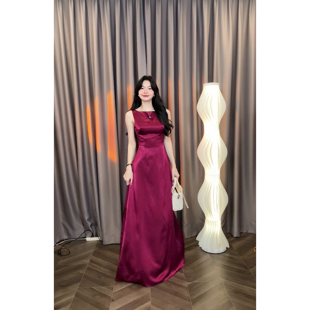 [Đ.37-L] (Váy Lẻ - Ko Kèm Choàng) Đầm Chấm Lụa Kín Lưng Dáng Dài Sang Trọng Women Top Dress | Tũm Clothing | BigBuy360 - bigbuy360.vn