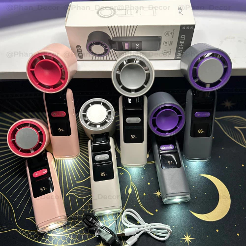 Quạt Cầm Tay Mini Cao Cấp K801 Có Sò Lạnh 199 Cấp Độ Gió Con Lăn Tốc Độ Đèn LED Hiển Thị Pin 5000mAh