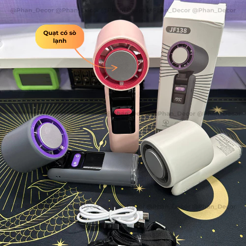 Quạt Cầm Tay Mini Cao Cấp K801 Có Sò Lạnh 199 Cấp Độ Gió Con Lăn Tốc Độ Đèn LED Hiển Thị Pin 5000mAh