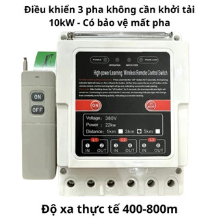 Công Tắc Điều Khiển Từ Xa 3 Pha 380V Remote 315MHz, Bộ Điều Khiển Điện Có Bảo Vệ Pha Công Suất 10kW