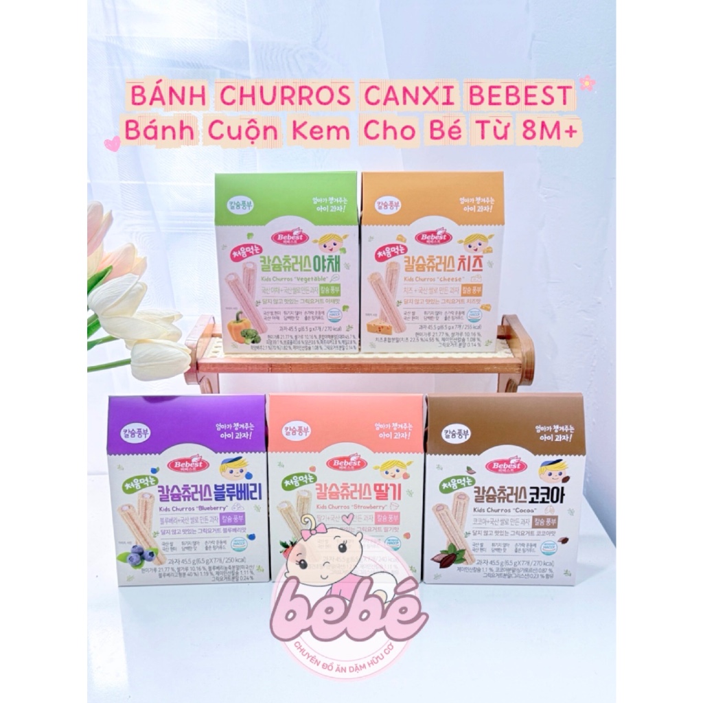(Date Mới) Bánh cuộn ngũ cốc nhân kem canxi hữu cơ Bebest Churros Hàn Quốc cho bé ăn dặm từ 8 tháng