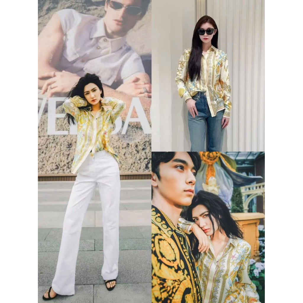 Set áo sơ mi và quần lụa Versace hoạ tiết hè