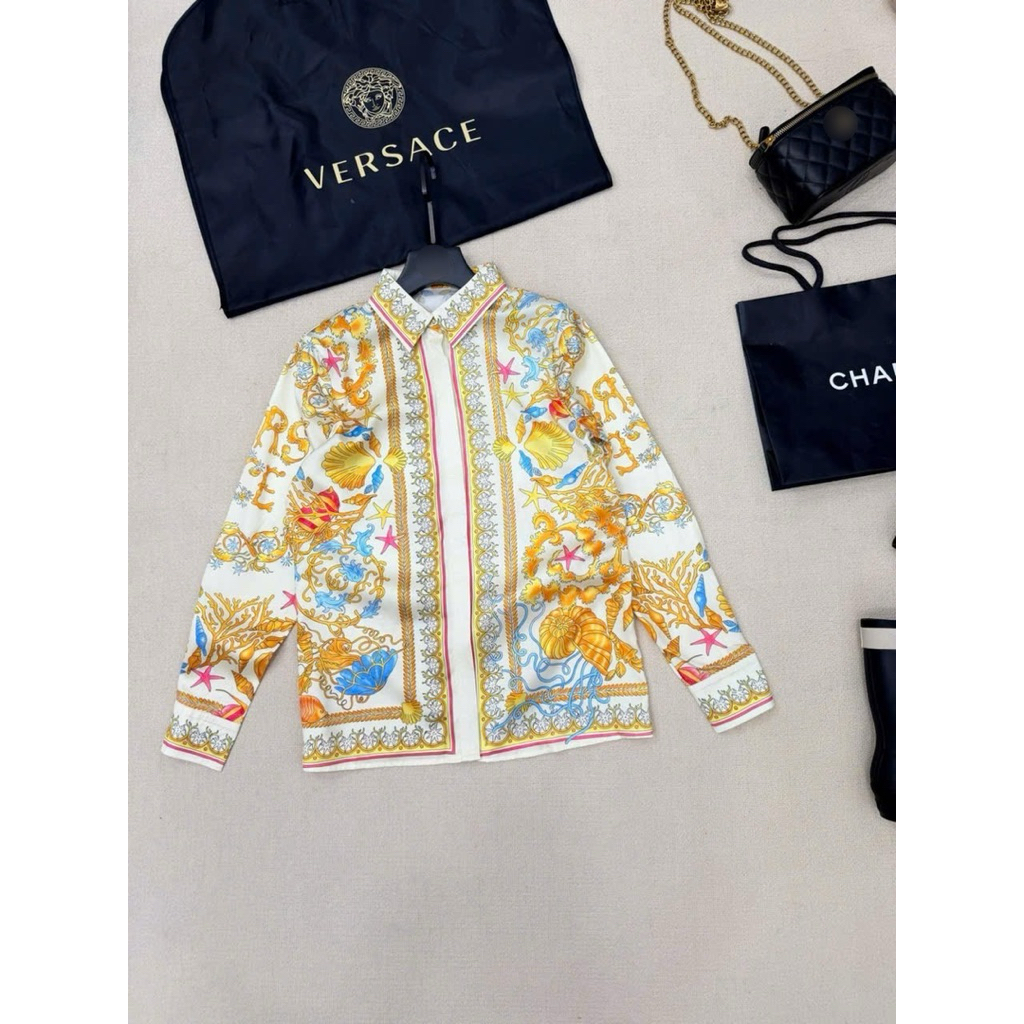 Set áo sơ mi và quần lụa Versace hoạ tiết hè
