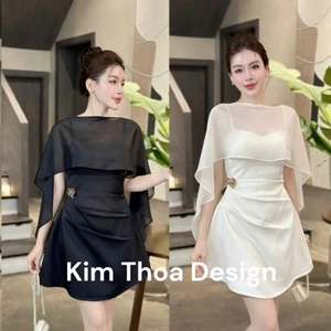 Set Váy Tiệc Hai Dây Kèm Choàng Sang Chảnh Thiết Kế Cao Cấp Kèm Feedback Khách - kim Thoa Design