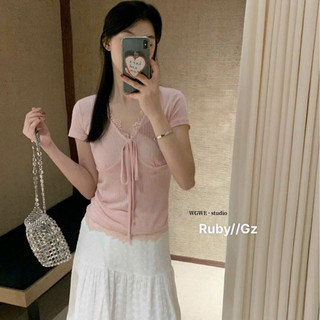 QCL1 8313 Áo tăm buộc nơ ngực phối ren siêu xinh chuẩn WGWE xịn sò