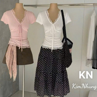 QCL1 8313 Áo tăm buộc nơ ngực phối ren siêu xinh chuẩn WGWE xịn sò