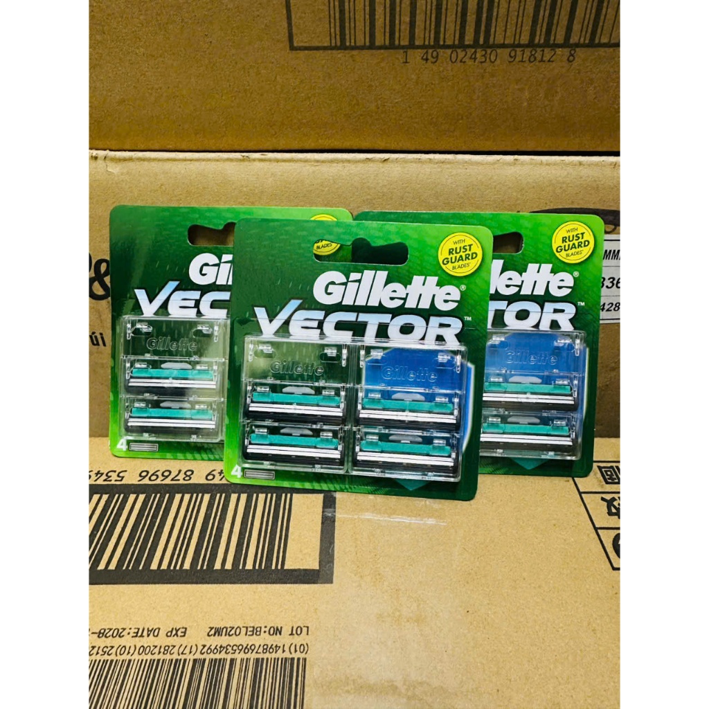 Vỉ 4 lưỡi dao cạo râu Gillette Vector chống rát- cạo sạch cho nam - chính hãng