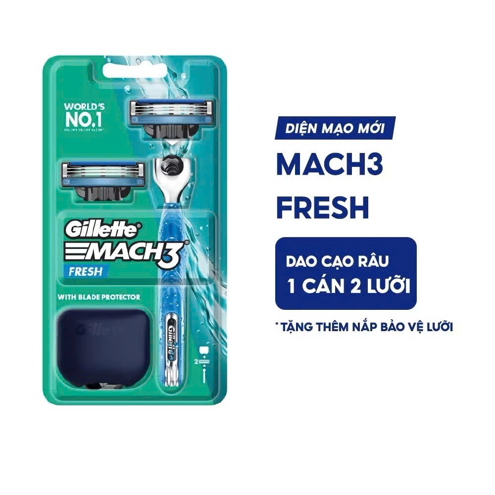 Dao Cạo Râu GILLETTE Mach3 Clean Shave /Mach 3+/ Mach3 Turbo - Hộp 1 Cán 2 Lưỡi/1 Lưỡi
