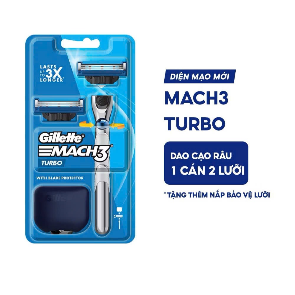 Dao Cạo Râu GILLETTE Mach3 Clean Shave /Mach 3+/ Mach3 Turbo - Hộp 1 Cán 2 Lưỡi/1 Lưỡi