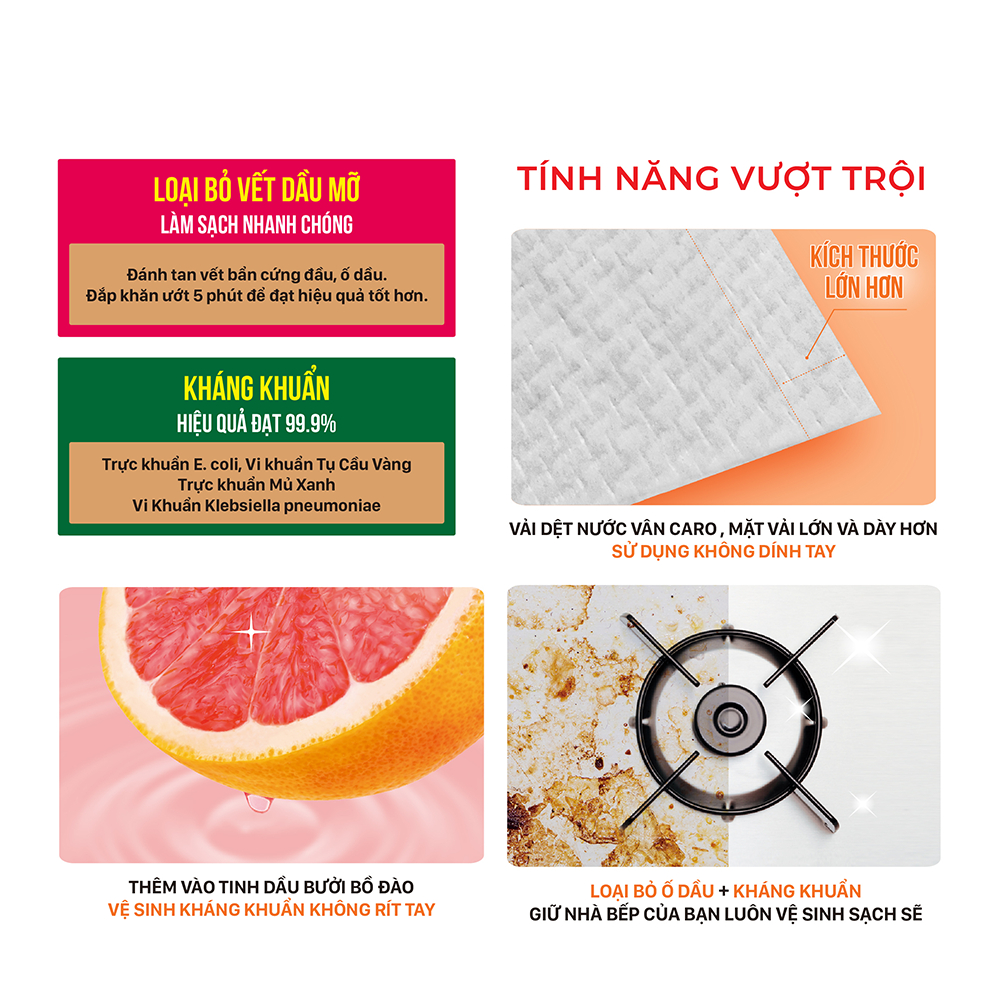 [Combo] Khăn Ướt Lau Bếp LET-GREEN Sạch Ố Dầu 30 Miếng - Tinh dầu bưởi bồ đào - An toàn cho da
