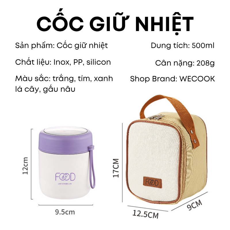 Cốc Giữ Nhiệt 500ml KOOBEE Có Thìa – Cốc Nấu Cháo Cho Bé, Bình Đựng Canh Inox 304, Ly Giữ Nhiệt Mang Đi | 368