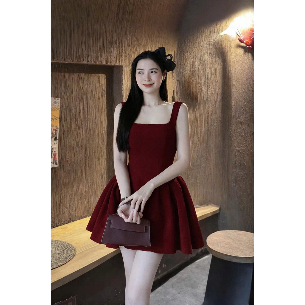 Váy 2 Dây Nữ Cup Ngực Cổ Vuông, Dáng Dài Đầm Body Hai Dây Alisa Kiểu Nữ Tính