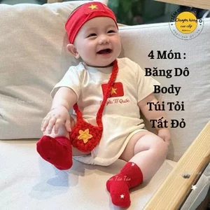 SẴN SHIP- TẶNG CỜ- HỎA TỐC - Body,Bodysuit 2 tháng 9 cờ đỏ sao vàng tặng túi cờ đỏ,băng dô đỏ,Tất bé trai bé gái4-14kg