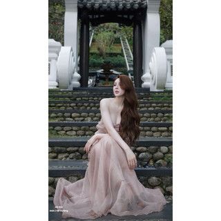Váy Voan Maxi Quây Bèo Tầng