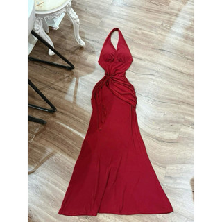 Đầm body cổ yếm cột xoắn hông xuông dài fom đuôi cá sang chảnh