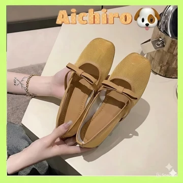 Giày búp bê nữ chất lưới phối nơ màu vàng đồng thanh lịch, Giày búp bê nữ cao cấp hot trend 2026