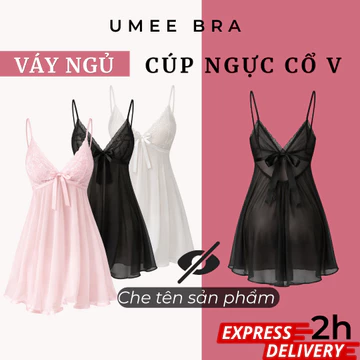 Váy ngủ cô dâu UMEE BRA 2 dây cut out lưng thắt nơ – đầm ngủ cô dâu honeymoon quyến rũ DN99