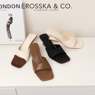 Erosska - Dép xuồng mũi vuông, quai bản thời trang, chất liệu satin lụa êm chân cao 5cm màu nâu - EM154