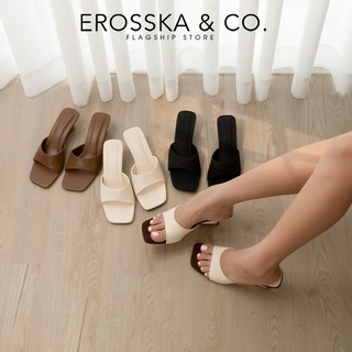 Erosska - Dép xuồng mũi vuông, quai bản thời trang, chất liệu satin lụa êm chân cao 5cm màu nâu - EM154