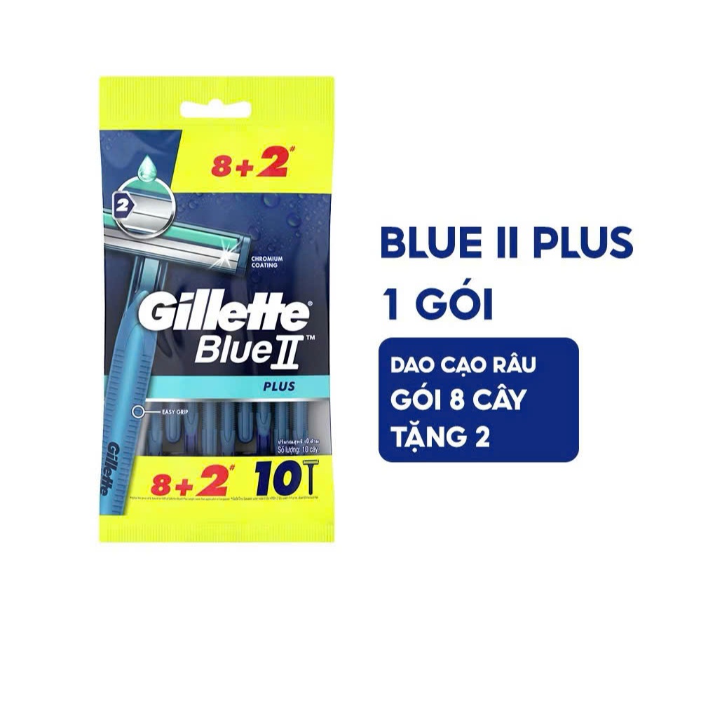 Dao Cạo Râu Gillette Blue II Plus - Gói 8 Cây Tặng 2/ 5 Cây Tặng 1