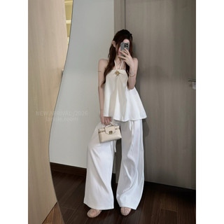 SET ÁO DÂY YẾM QUẦN SUÔNG TRẮNG RỘNG, BỘ ĐỒ NỮ QUẦN SUÔNG LANNIE