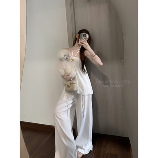 SET ÁO DÂY YẾM QUẦN SUÔNG TRẮNG RỘNG, BỘ ĐỒ NỮ QUẦN SUÔNG LANNIE
