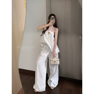 SET ÁO DÂY YẾM QUẦN SUÔNG TRẮNG RỘNG, BỘ ĐỒ NỮ QUẦN SUÔNG LANNIE