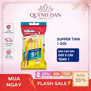 Dạo Cạo Râu GILLETTE Super Thin Cán Vàng - Gói 5 Cây Tặng 1