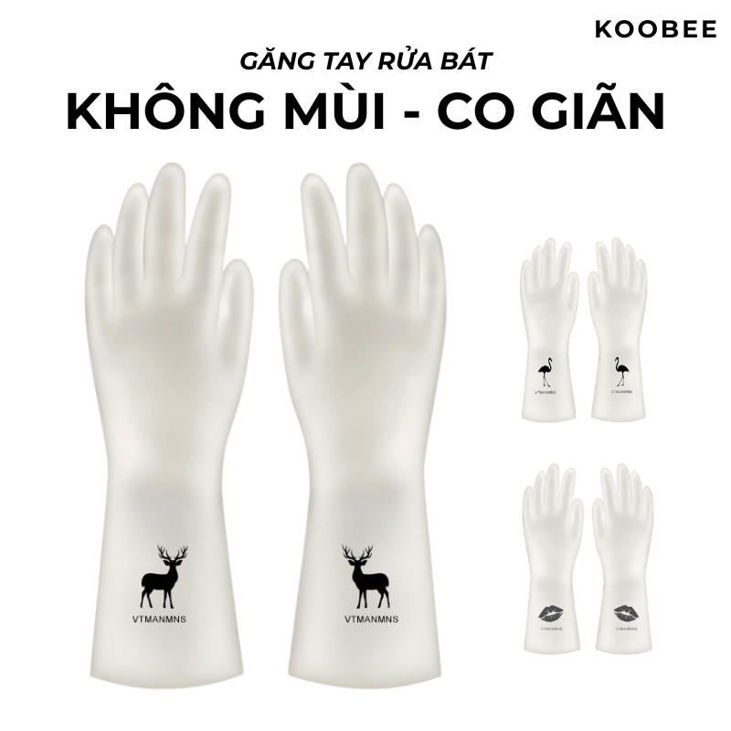 Găng Tay Rửa Bát Làm Bếp KOOBEE – Cao Su Thiên Nhiên Siêu Dai, Không Mùi, Chống Dầu – NB12