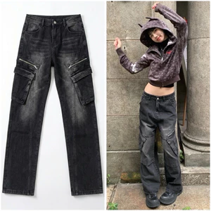 L3 Quần Jean Nam Nữ Cargo Wash - Túi Zip Cao Cấp Phong Cách Douyin