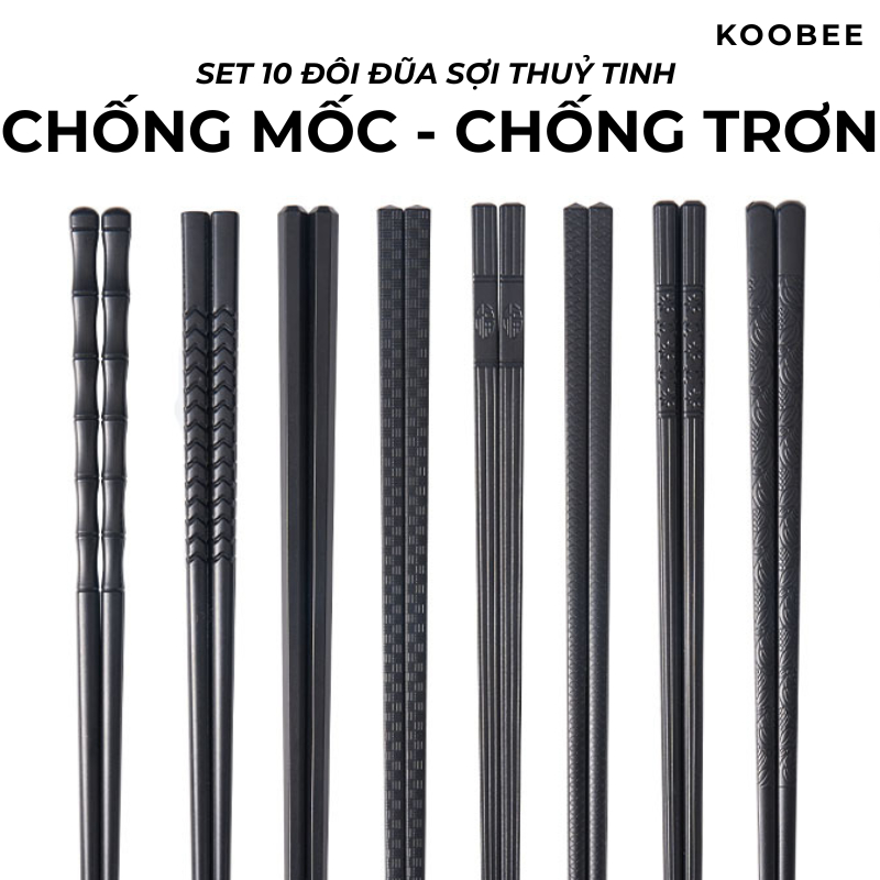 Set 10 Đôi Đũa Nhật Sợi Thuỷ Tinh Glass Fiber - Đũa Ăn Cơm Kháng Khuẩn Chống Nấm Mốc Chống Trơn Trượt (BA05)