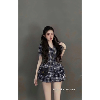 SET ÁO TAY BỒNG MIX CHÂN VÁY TẦNG KẺ HOT HIT