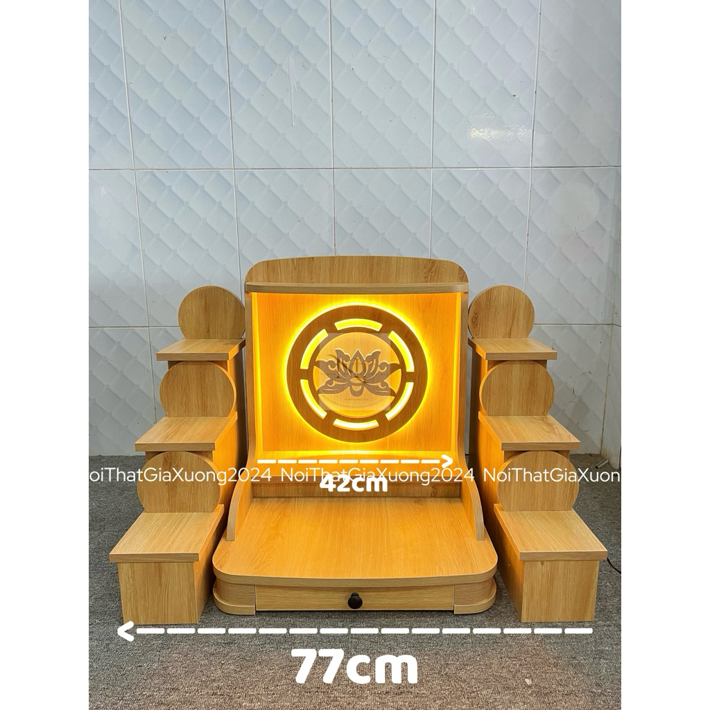 ( Có Đèn Led Sẵn ) COMBO: BÀN THỜ - TAM CẤP MÀU VÀNG B
