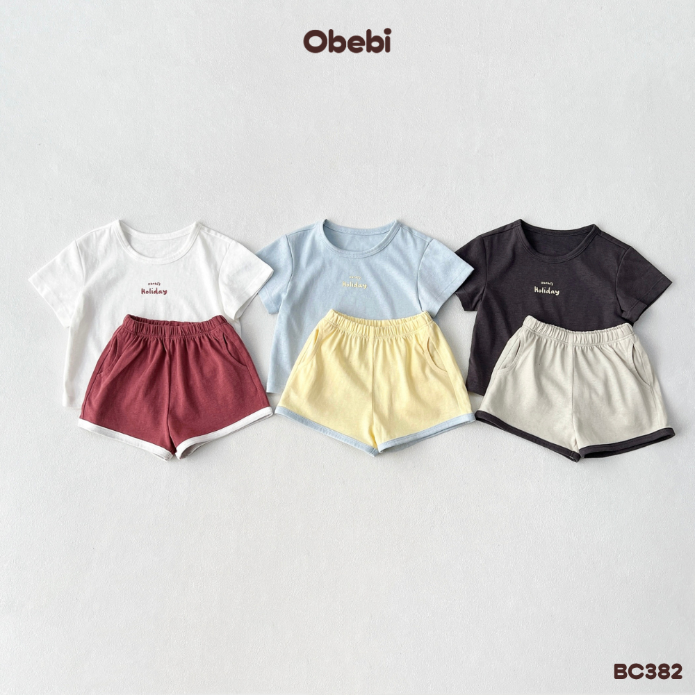 Bộ Cộc Trẻ Em Mùa Hè Phối Màu Quần Nổi Bật Obebi Cho Bé Trai Bé Gái  8-22KG BC382